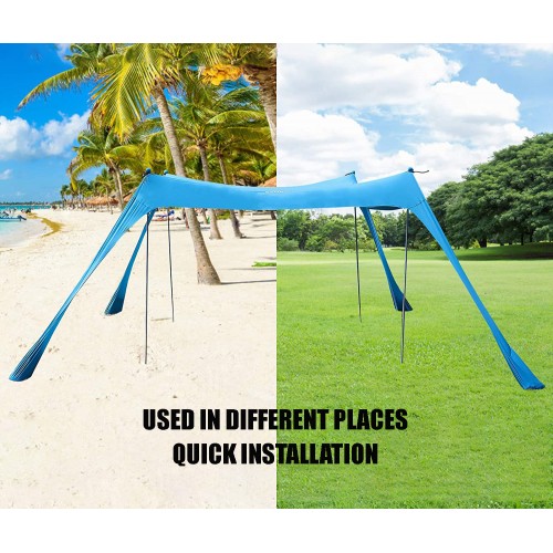 Family beach portable awning, pergola, fishing tent, beach canopy, camping awning，Grass and beach dual-purpose, two-pole support, four-pole support