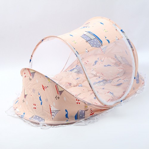 Children's baby folding mosquito net with sleeping pad pillow mosquito net bed three-piece