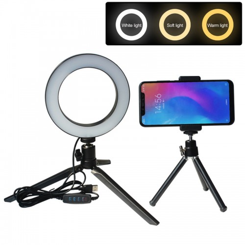 8" Selfie Ring Light with Tripod Stand & Cell Phone Holder for Live Stream/Makeup, Mini Led Camera Ringlight for YouTube Video/Photography