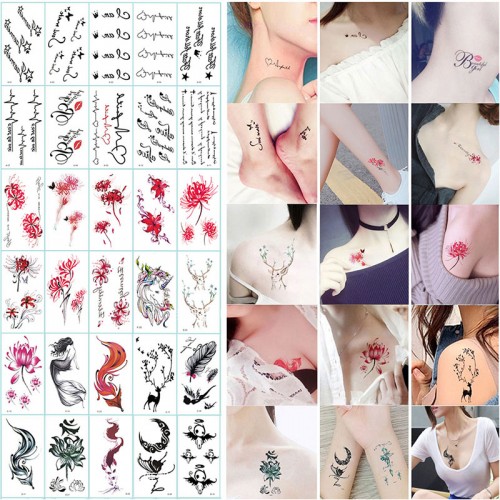 30 PCS/lot Flower Temporary Tattoo Sticker for Women Men Fake Tatoo Body Art Adult Waterproof Hand Stickers