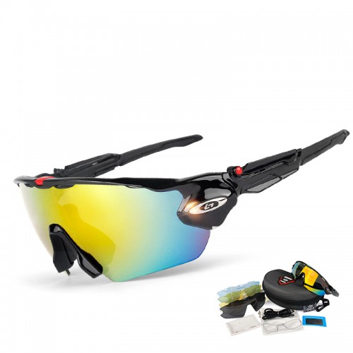 Polarized sports bike sunglasses unisex, 5 interchangeable lenses for running golf fishing hiking baseball