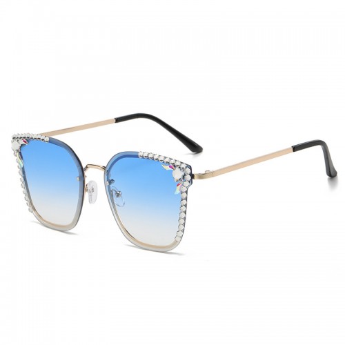 Cat's Eye Diamond Modern Sunglasses Metal Half Frame Fashion Modeling Sunglasses Ladies Driving Glasses