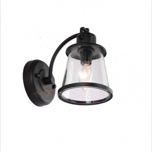 Charlie Outdoor Indoor Wall Sconce, LED Bulb Included, Black, Clear Seeded Glass Shade