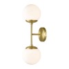 Brushed Brass and White Glass 2-Light Globe Wall Sconce, Mid Century Modern Retro Vintage Style