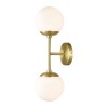 Brushed Brass and White Glass 2-Light Globe Wall Sconce, Mid Century Modern Retro Vintage Style