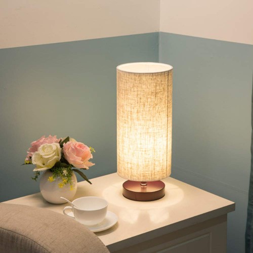 Table Lamp, AL Above Lights Solid Wood Round Beside Desk Lamp with Linen Fabric Shade for Bedroom, Dresser, Living Room, Kids Room, College Dorm, Coffee Table and Bookcase
