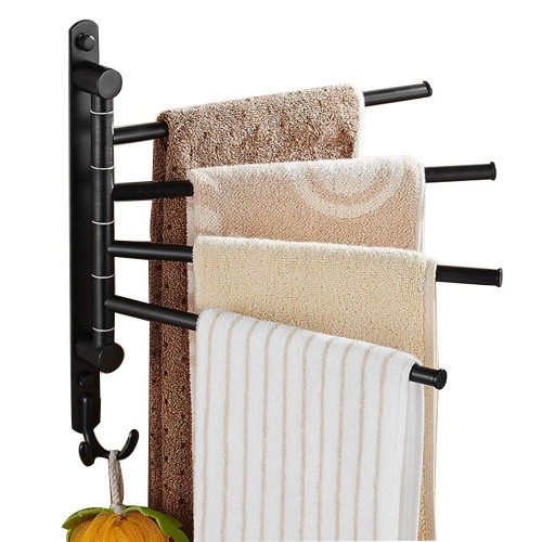 Blackening Brushed Swing Out Towel Racks for Bathroom Holder Wall Mounted Towel Bars with Hooks 3-Arm