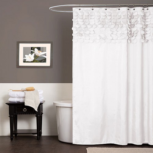 Round lace 3D digital printing waterproof shower curtain 71" X 71" White