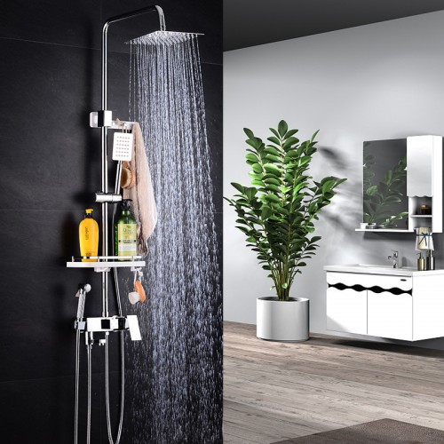 Shower System, Bathroom fine Copper Shower Set - with Spray Gun Nozzle - pressing Square Shower Shower Head Showe