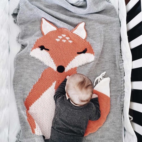 Lovely Fox Wool Quilt Baby Knitting Air Condition Blanket Kids Boys Girls Swaddling Sleeping Playing Crawling Mat 