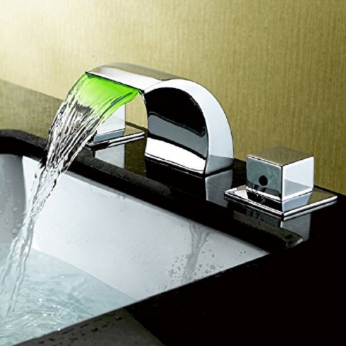Copper waterfall double handle LED temperature control basin faucet - CHROME