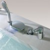 LED waterfall bathtub faucet 4 hole double handle with hand shower set