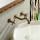 Double Handle Antique Brass Long Curved Spout Bathroom Sink Faucet - Wall Mount