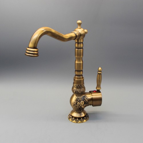 Antique Brass Swivel Spout Bathroom Faucet - Vanity Sink Mixer Tap 