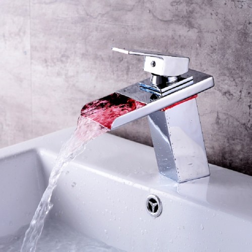 LED Chrome Color Changing Vessel Sink Waterfall Faucet