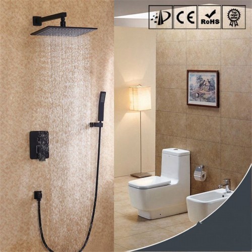Black Wall Mounted Rain Shower & Handheld Shower Set Solid Brass Handheld Shower head and Shower Faucet valve, Bathroom Luxury Rain Mixer Shower 