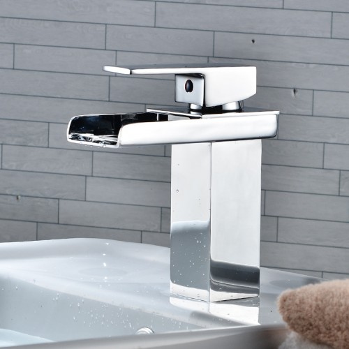 Modern All-Copper Basin Faucet - Waterfall & Rotatable -  Bathroom Counter Basin Faucet