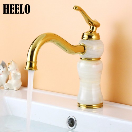 Gold round jade copper hot and cold under the wash basin bathroom faucet