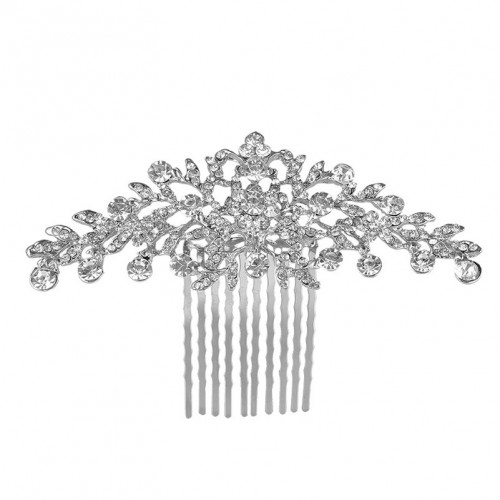 Glistening Silver and Clear Crystal Petals Bridal, Wedding or Prom Hair Comb Accessory