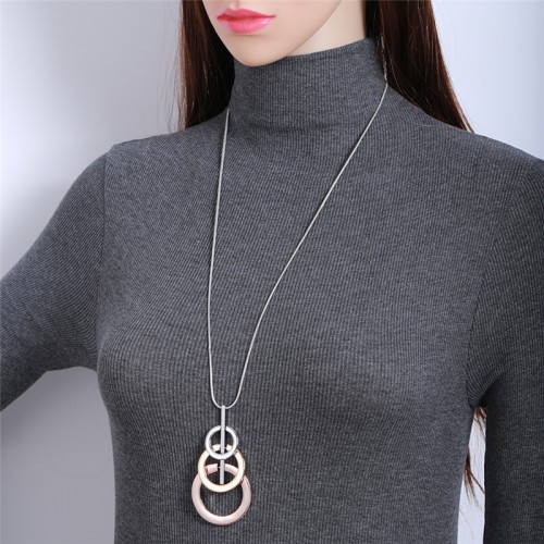 Snake Bone Three-ring Interlocking Long Necklace Round Alloy Sweater  Chain Pendant