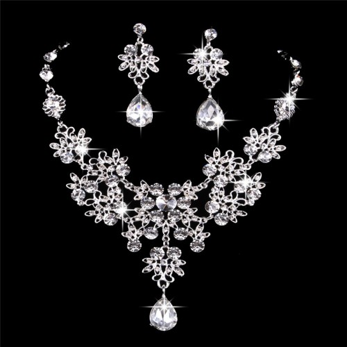 Bridal Butterfly water drop Necklace and Earrings Jewelry Set Gifts fit with Wedding Dress