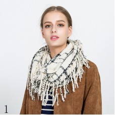  ladies plaid imitation cashmereAutumn and winter tassel dual-use warm circle scarf