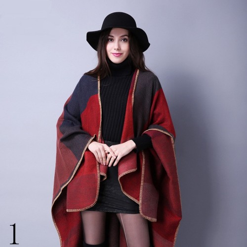 Women's Printed Shawl Wrap Fashionable Open Front Poncho Cape Coat