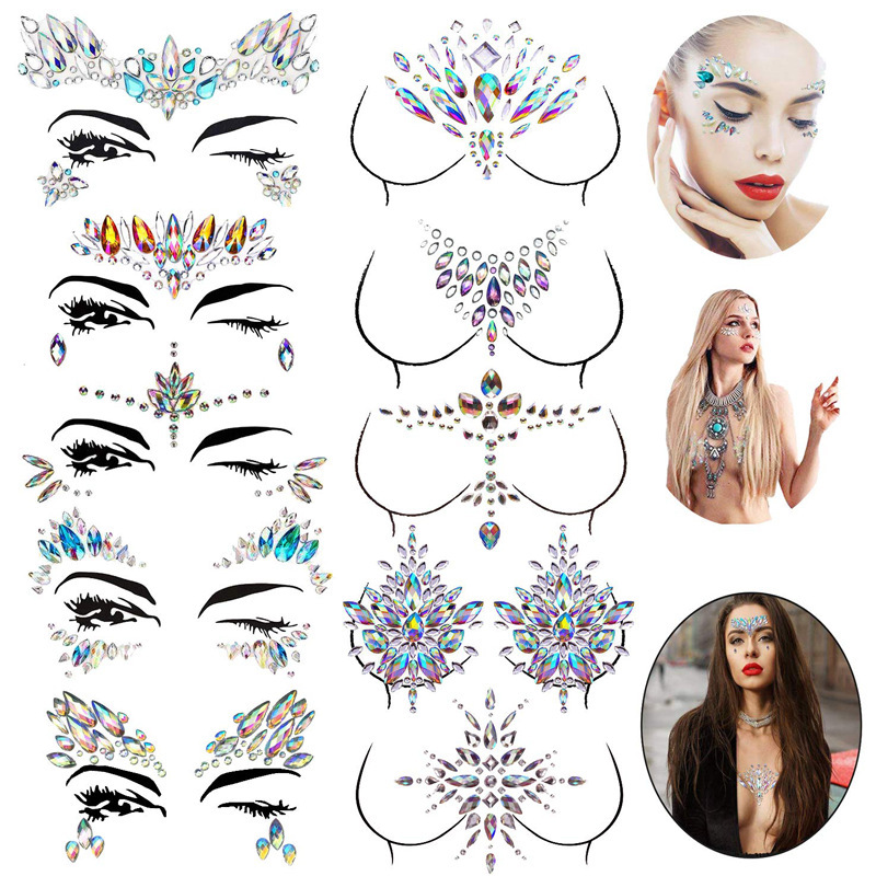 10 Sets Mermaid Face Gems Glitter - Rhinestone Rave Festival Face Jewels, Bindi