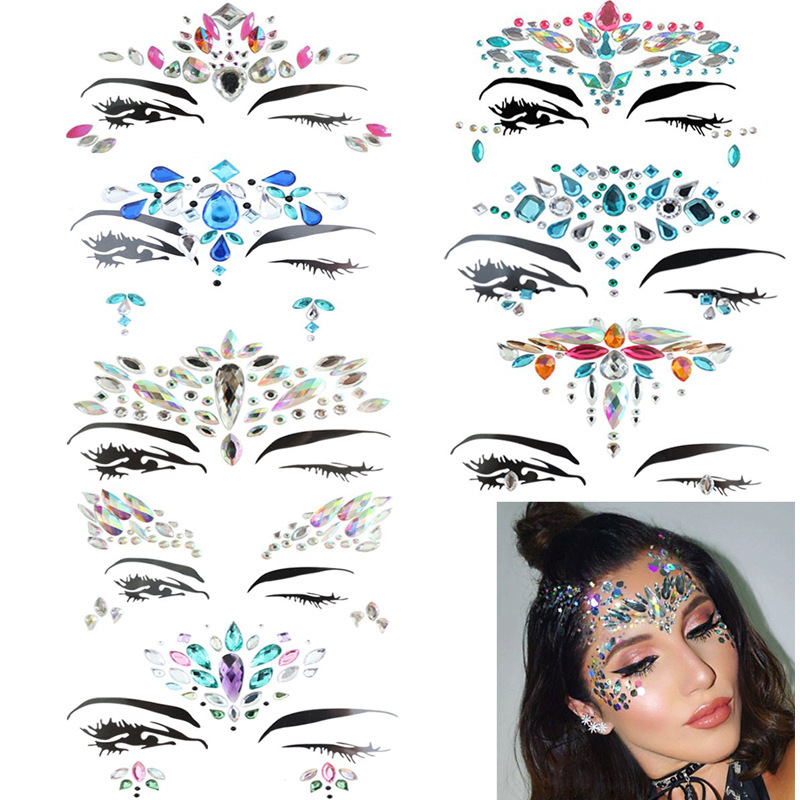 Rhinestone Face Gems Jewels, Festival Face Jewels Tattoo Stickers, Rave Crystals  Face Gems Stick on, Body Gem Stones Bindi Temporary Face Tattoos for  Festival R…