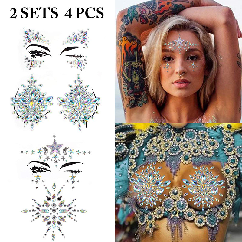 Rhinestone Face Gems Jewels, Festival Face Jewels Tattoo Stickers, Rave Crystals  Face Gems Stick on, Body Gem Stones Bindi Temporary Face Tattoos for  Festival R…