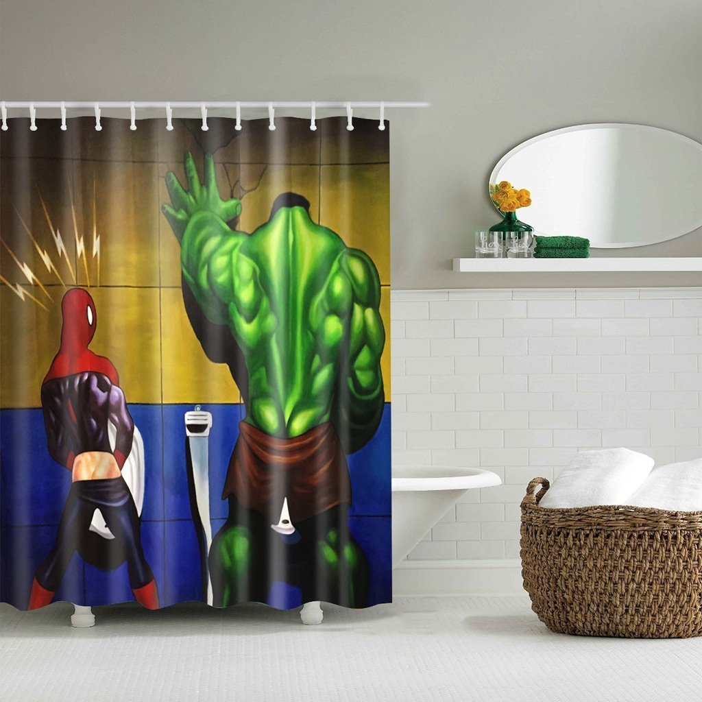 Spiderman And The Hulk 3D Shower Curtain Polyester Bathroom Decor  Waterproof 